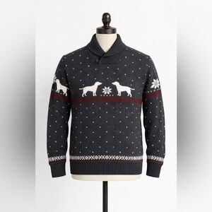Chaps Men’s XL Shawl Collar Dog Fair Isle Knit Sweater Black Holiday Pullover